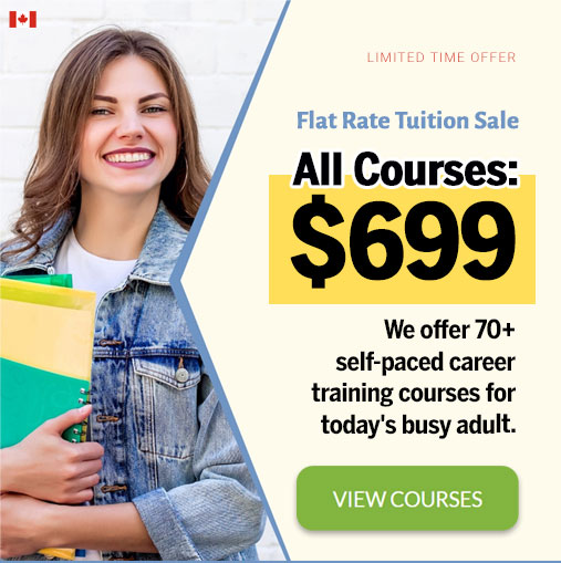 Woman at a laptop. View Courses button.